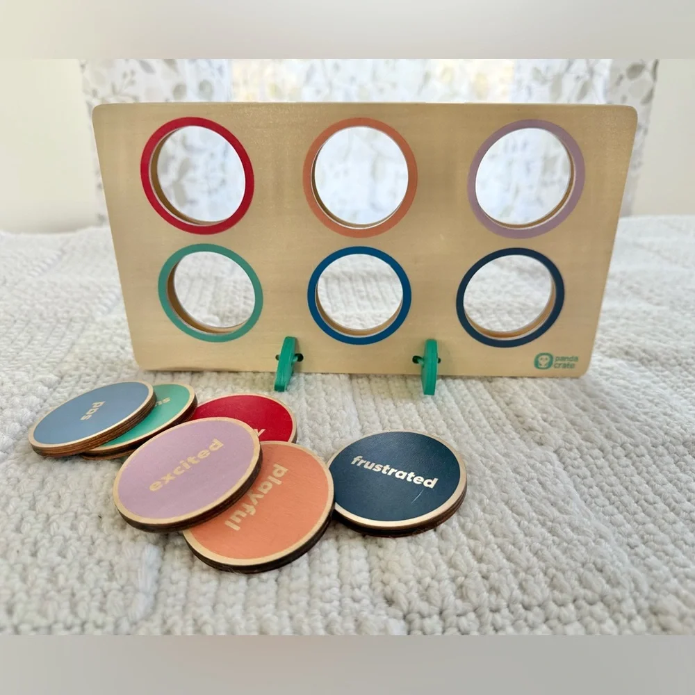 Kiwi Co Panda Crate Emotions Faces Game Wooden Pucks Montessori Learning Tool